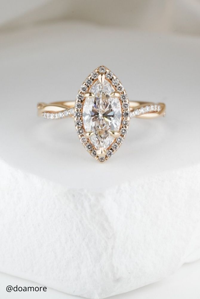 unique engagement rings marquise moissanite engagement ring with diamond twist band pave in yellow gold doamore