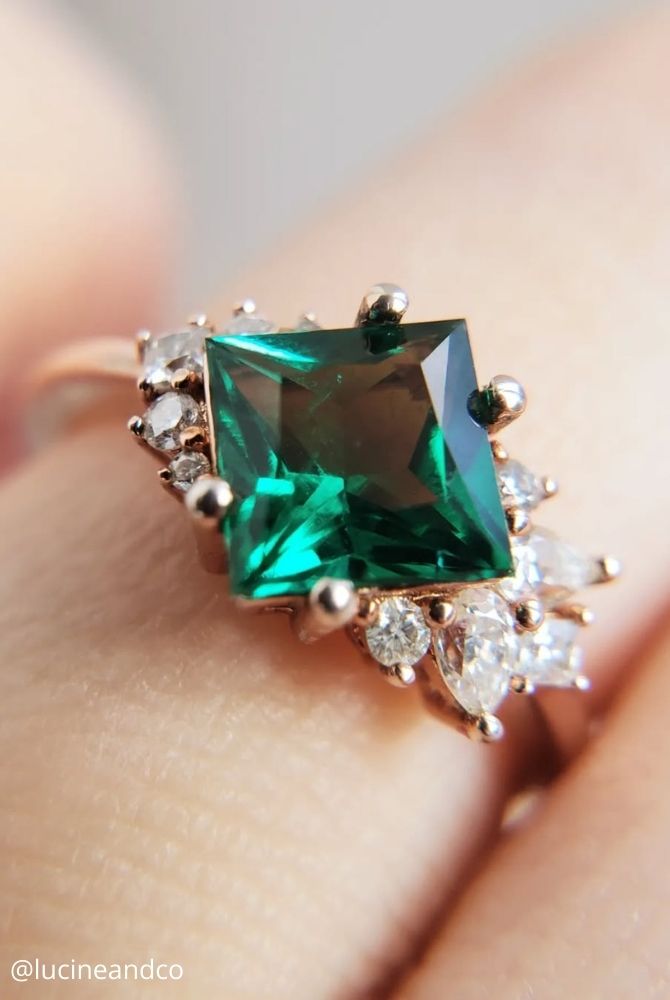 unique engagement rings unique emerald in the diamond shape lucineandco