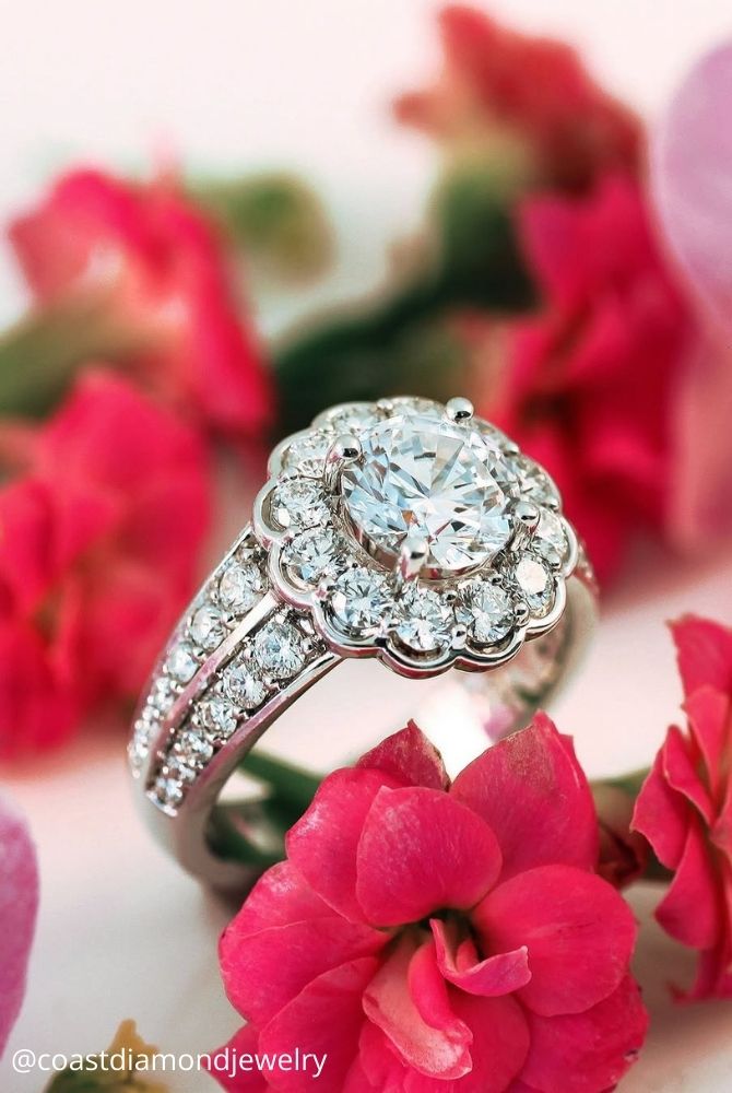 unique engagement rings white gold stones radiant flower shape coastdiamondjewelry