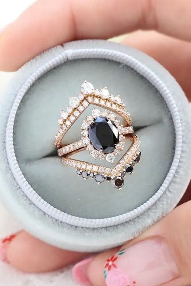 black diamond engagement rings in rose gold