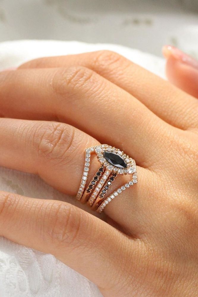 black diamond engagement rings in rose gold