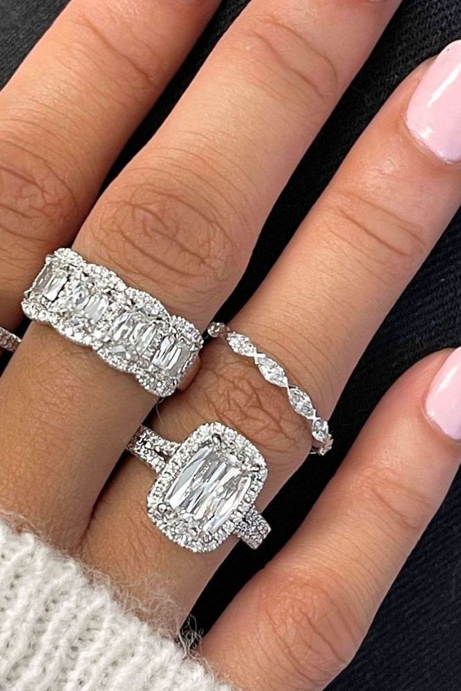 diamond wedding rings diamond rings with emerald cut stone
