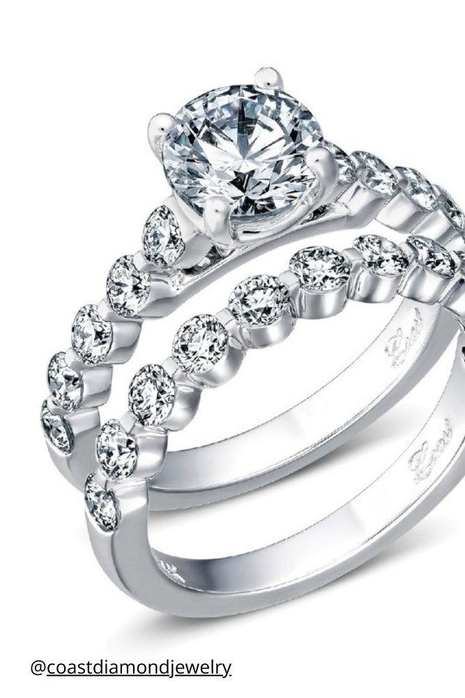 diamond wedding rings two rings with diamonds in white gold coastdiamondjewelry