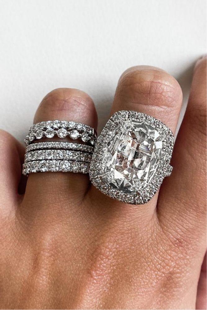 diamond wedding rings with emerald cut center stone2