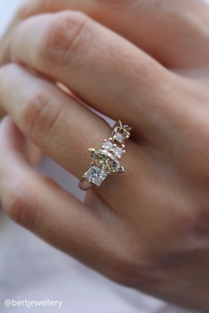 marquise diamond champagne and white diamonds in marquise princess and sparkly round cuts in white gold bertjewellery