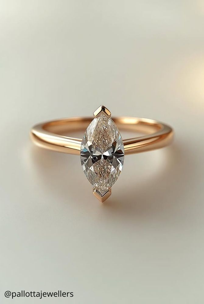 marquise diamond marquise cut diamond ring solitaire setting rose gold engagement ring pallottajewellers