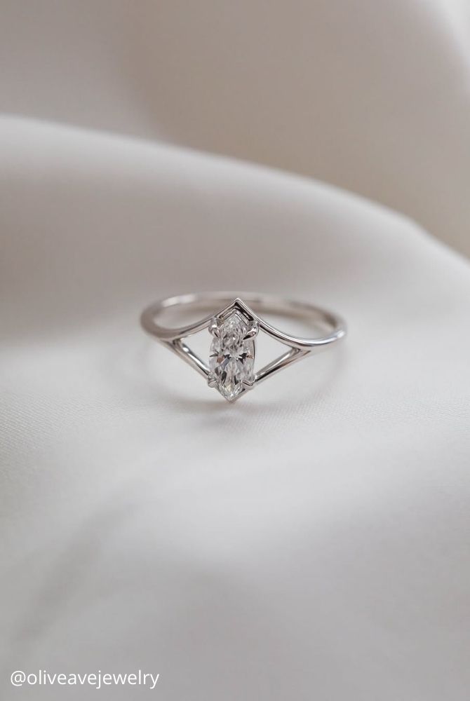 marquise diamond marquise cut ring with split shank in white gold oliveavejewelry