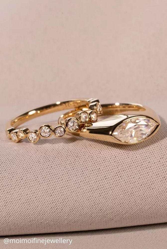 marquise diamond marquise diamond ring bezel setting wedding band stacking rings yellow gold moimoifinejewellery