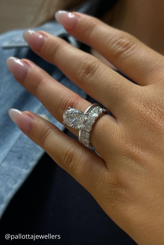 diamond engagement rings radiant stone white gold set band of two rings large oval stone pallottajewellers