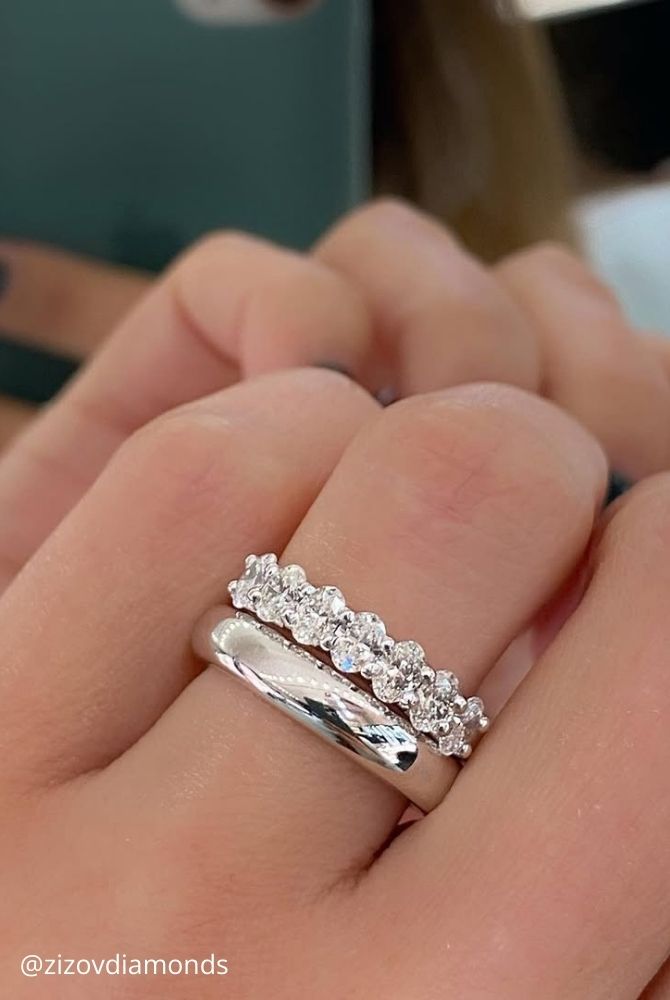 diamond engagement rings radiant stone white gold set band of two rings zizovdiamonds