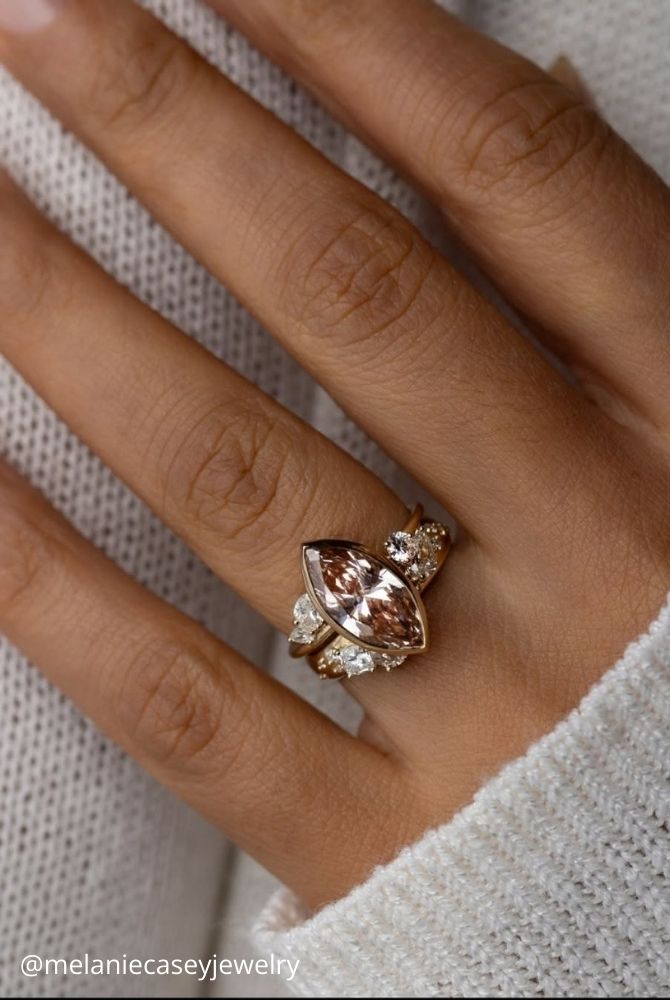 diamond engagement rings radiant stone yellow gold unique design marquise pink stone melaniecaseyjewelry