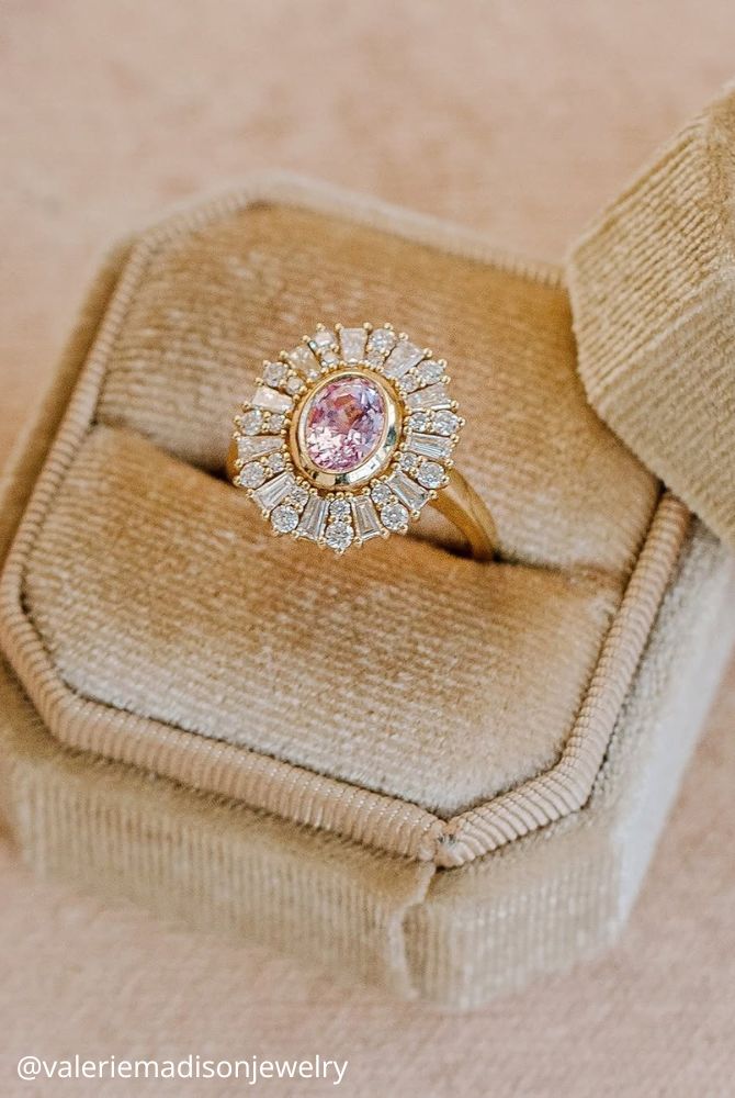 oval engagement rings gold engagement ring with pink stone unique elements around valeriemadisonjewelry