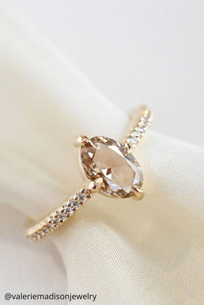 oval engagement rings gold engagement ring with shine and pavé decoration valeriemadisonjewelry