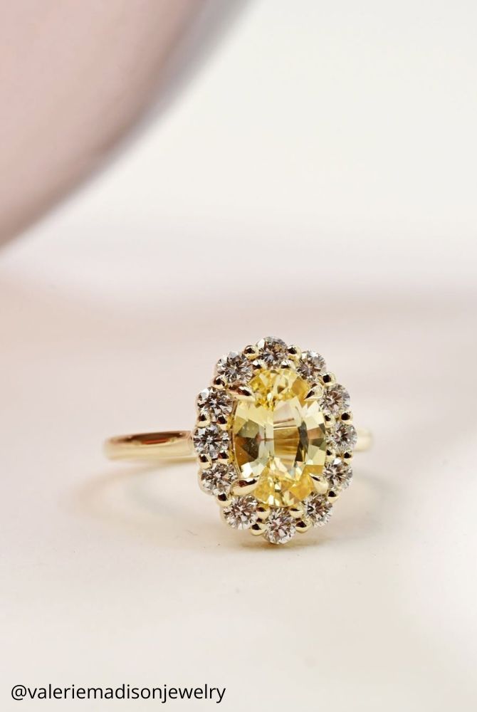 oval engagement rings gold engagement ring with shining stone yellow stone studded small halo valeriemadisonjewelry