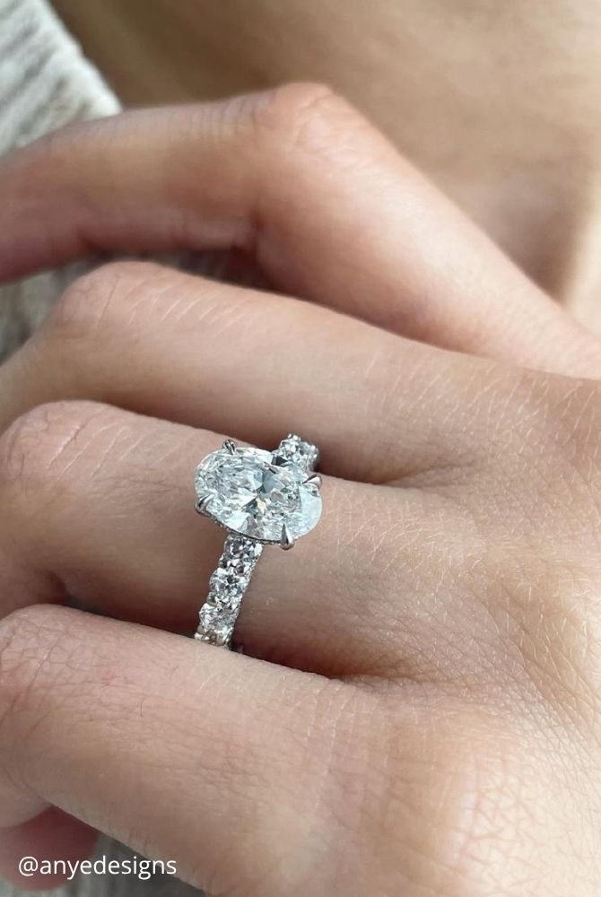 oval engagement rings oval cut diamond engagement ring with french pave setting anyedesigns