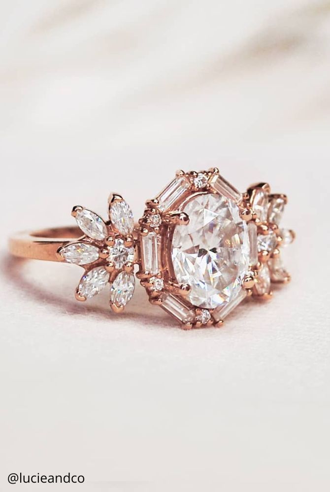 oval engagement rings rose gold engagement ring with a shining stone of an unusual shape lucieandco