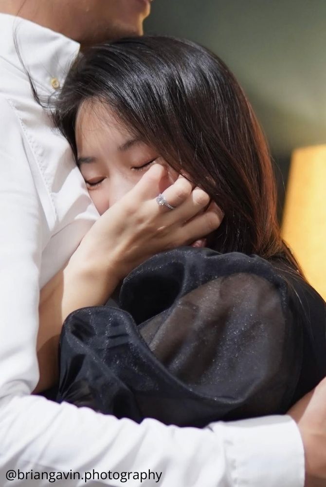 cheap proposal ideas happy bride hug proposal cute at home wedding ring on hand briangavin.photography