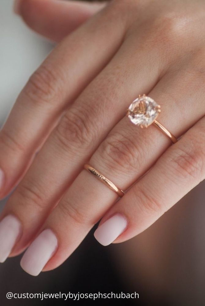 diamond wedding rings cushion cut solitaire ring in rose gold set customjewelrybyjosephschubach