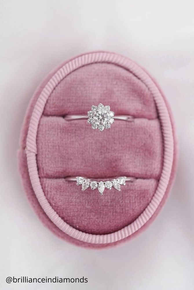 diamond wedding rings diamond cluster ring with flower halo design in white gold set brillianceindiamonds