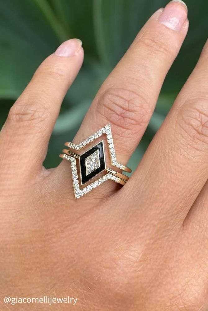 diamond wedding rings geometric white gold white and black diamond set giacomellijewelry