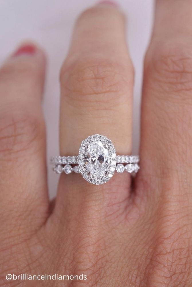 diamond wedding rings oval diamond engagement ring with diamond halo in white gold set brillianceindiamonds