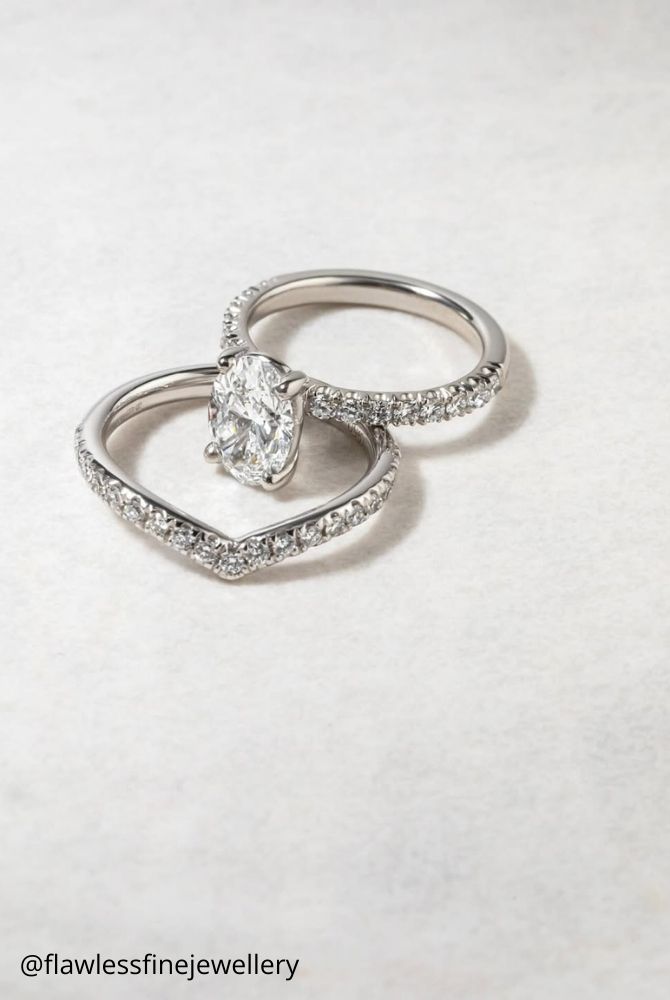 diamond wedding rings oval diamond solitaire engagement ring with v shaped eternity band in white gold flawlessfinejewellery