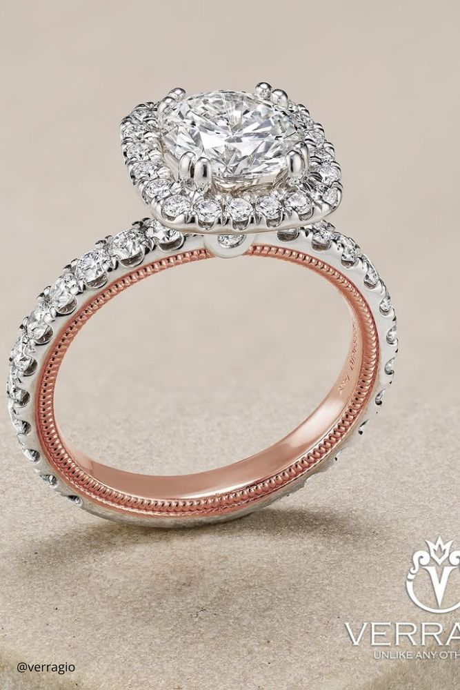 diamond wedding rings ring ring with rose gold encrusted with stones and with a large stone with white gold verragio