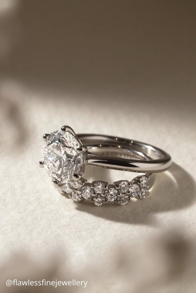 diamond wedding rings round diamond solitaire ring in white gold with eternity wedding band flawlessfinejewellery