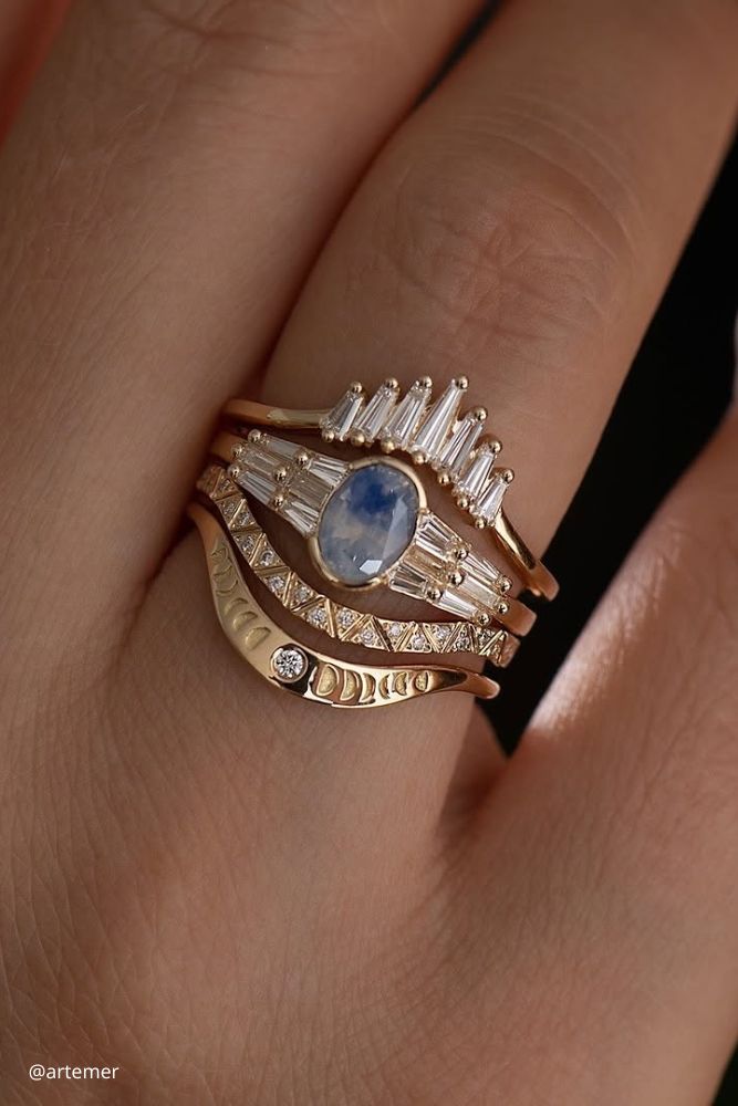 diamond wedding rings unusual engagement ring of big elements of yellow gold encrusted with blue transparent stones