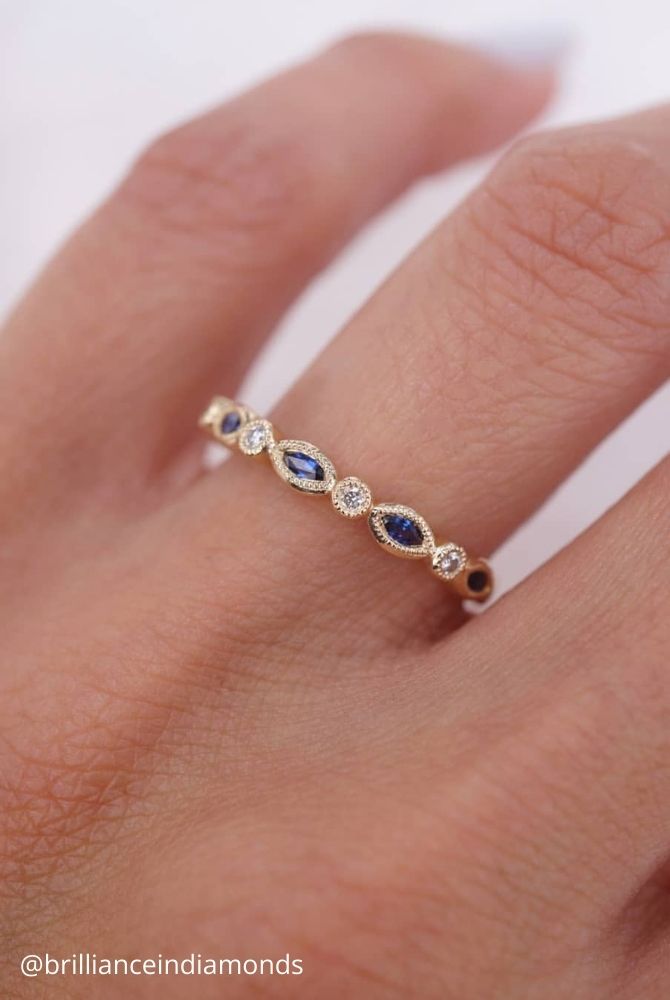 diamond wedding rings vintage marquise sapphire and round diamond ring in yellow gold brillianceindiamonds