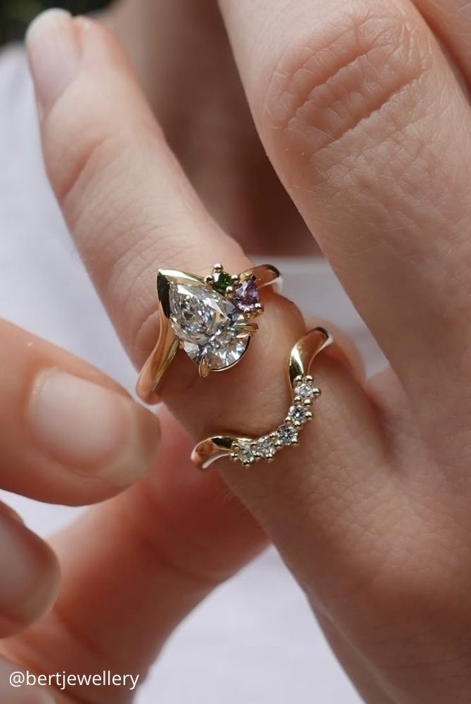 diamond wedding rings vintage pear cut diamond yellow gold band bertjewellery