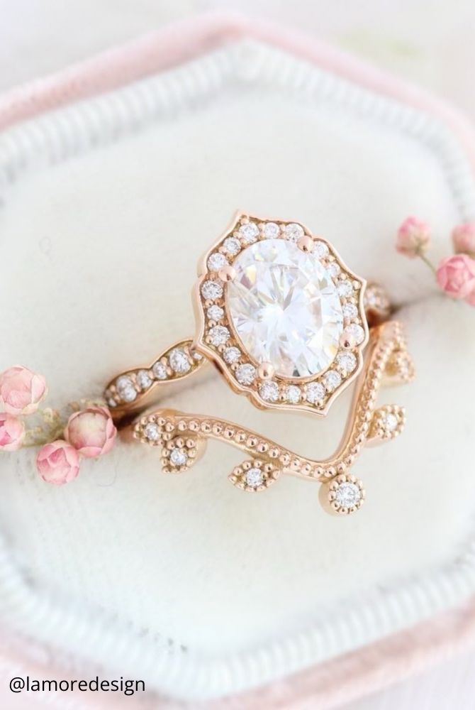 diamond wedding rings vintage victorian era rose gold ring set with oval cut diamond center stone lamoredesign