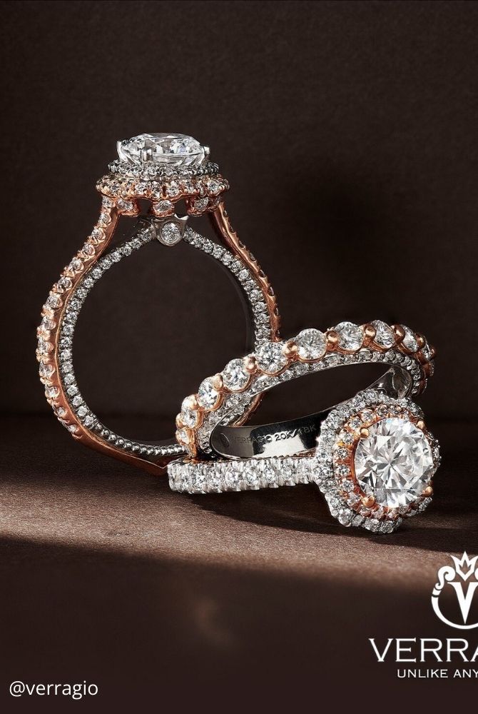 diamond wedding rings white and rose gold ring set verragio