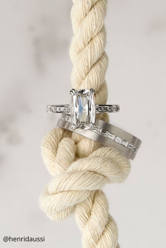 diamond wedding rings white gold ring set with emerald cut diamond center stone henridaussi