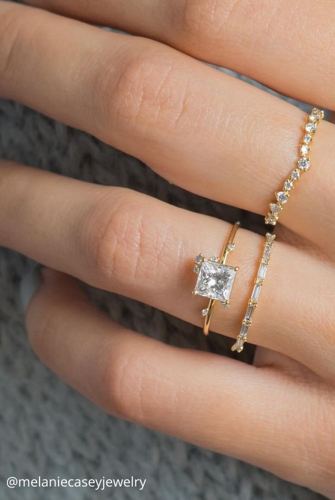 diamond wedding rings yellow gold band tendet princess cut rings melaniecaseyjewelry