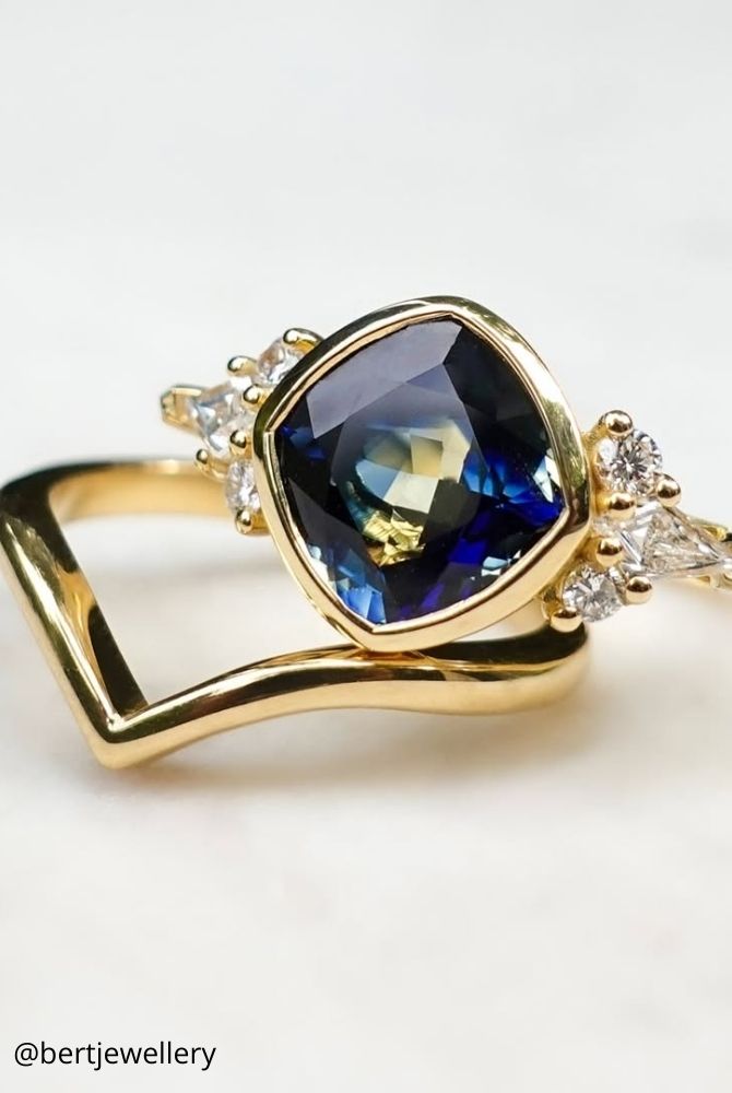 diamond wedding rings yellow gold ring set with sapphire center stone bertjewellery