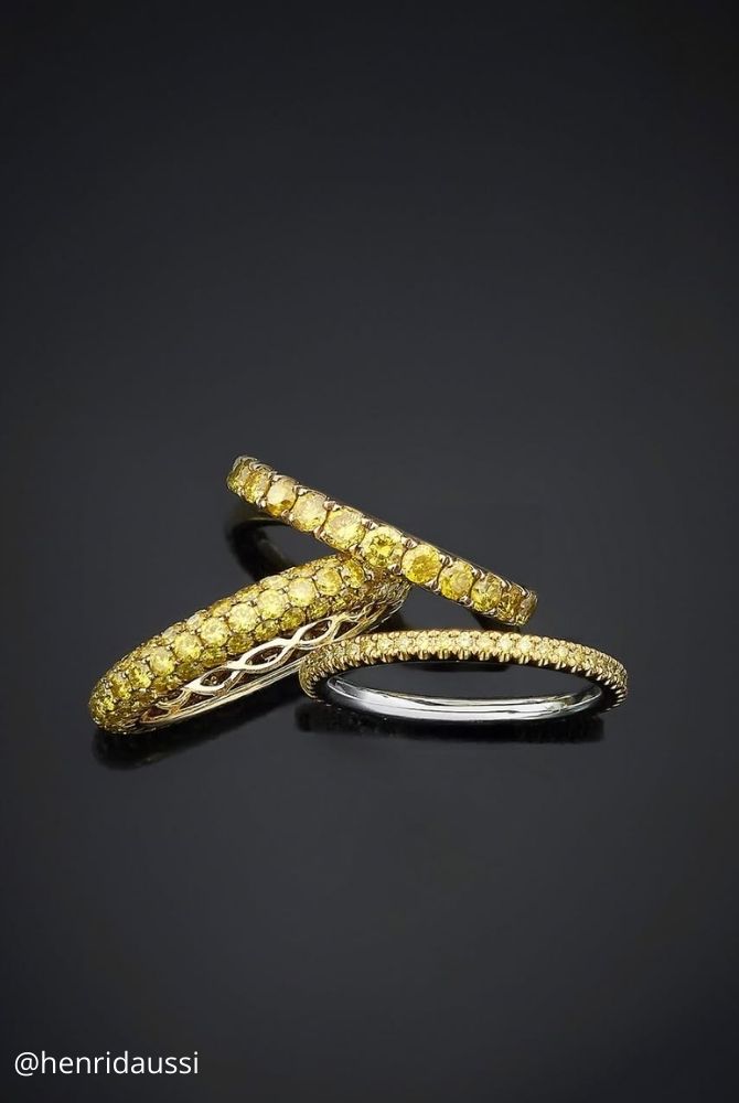 diamond wedding rings yellow gold set with yellow diamonds eternal band henridaussi