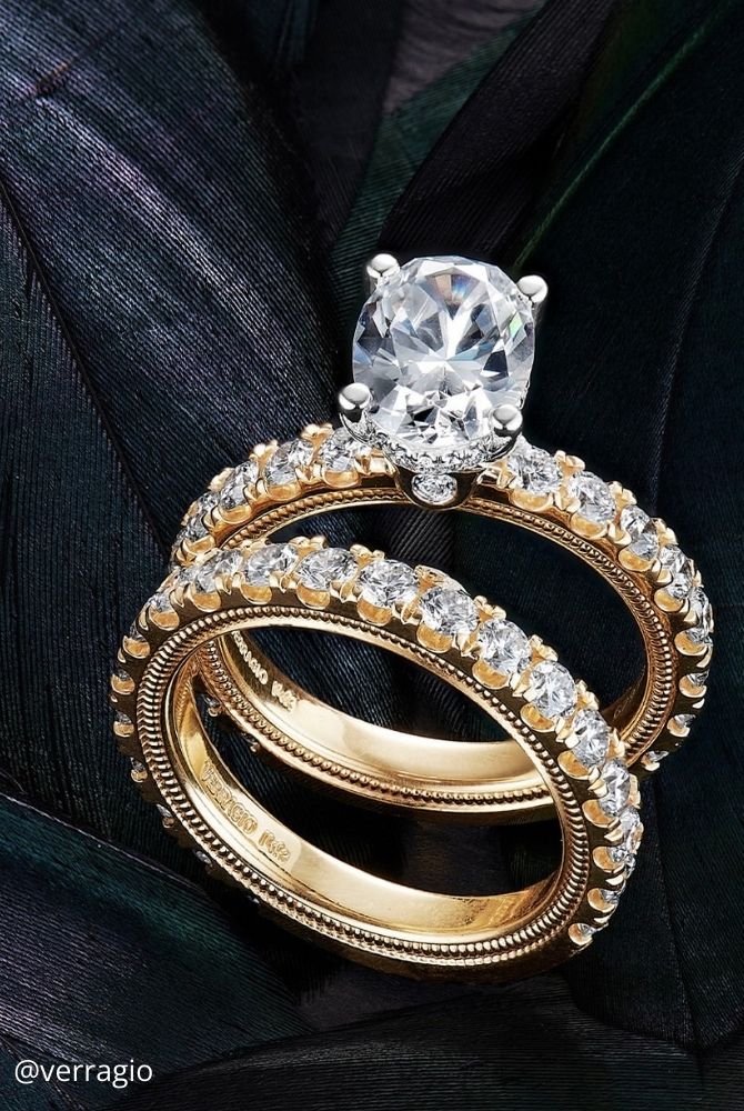 diamond wedding rings yellow gold wedding ring set riund cut solitaire diamond ring @verragio