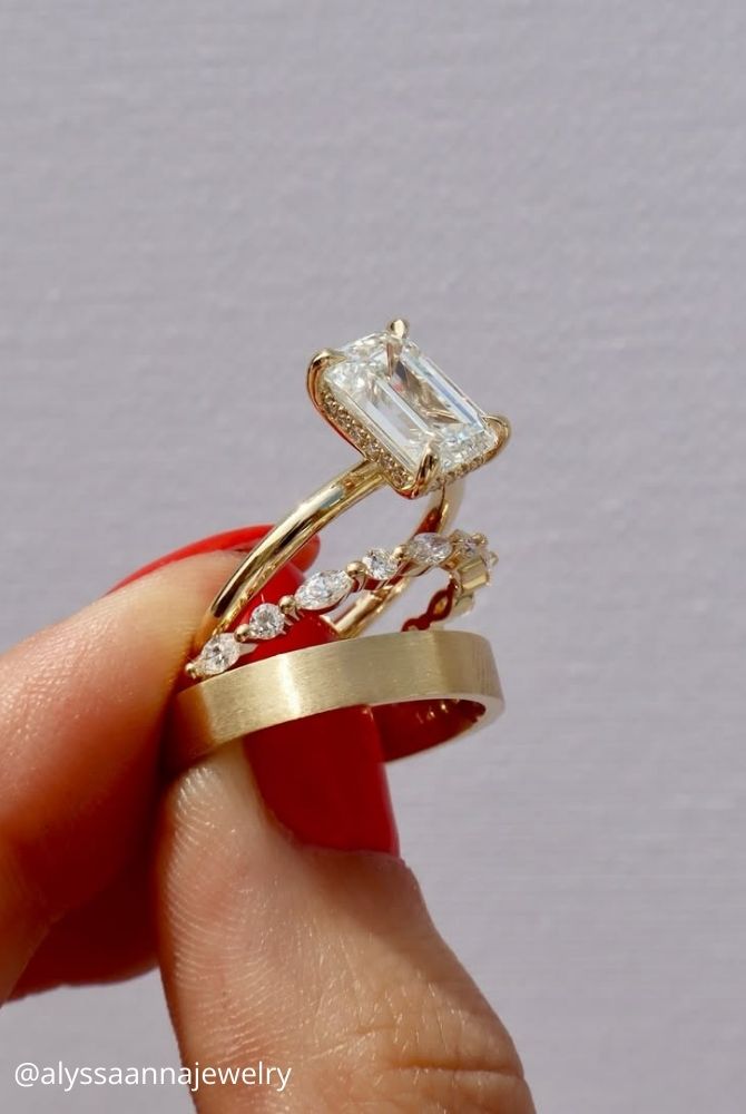 diamond wedding rings yellow gold wedding ring set three stones rings alyssaannajewelry