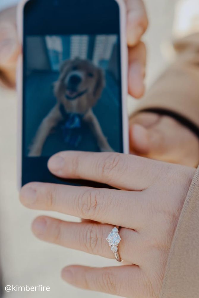 engagement photos creative photo with a ring on the hand circle photo of a cute dog kimberfire