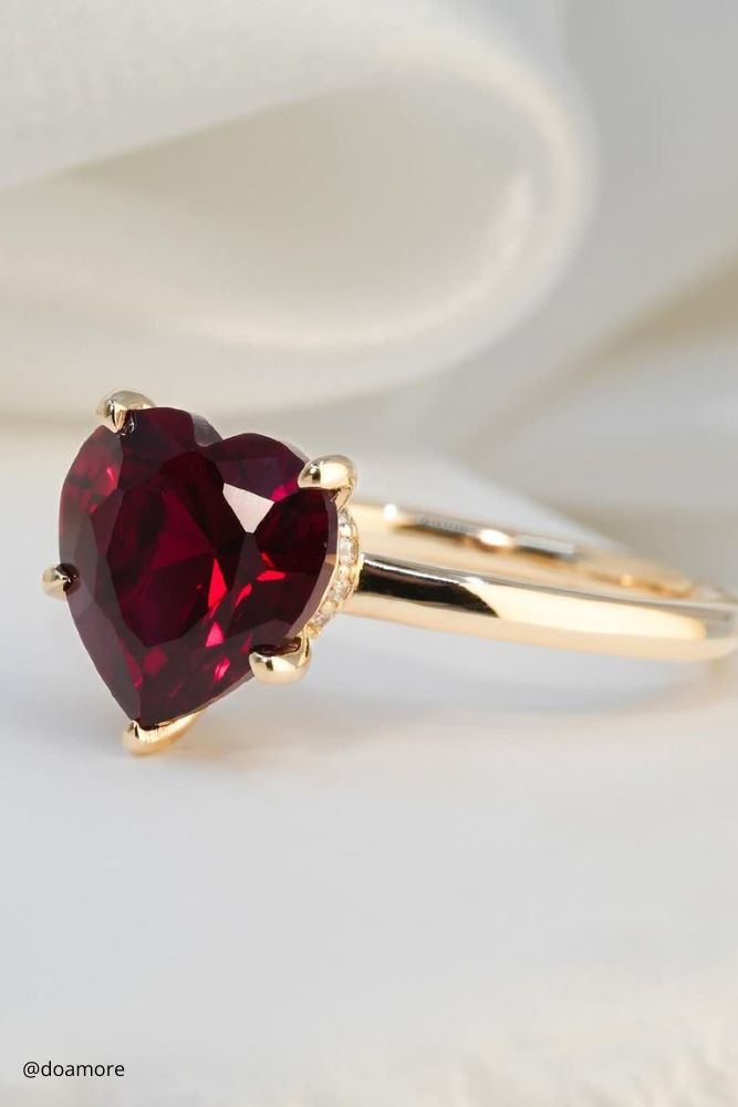 solitaire engagement rings unusual gold ring with a red heart beautiful non standard doamore