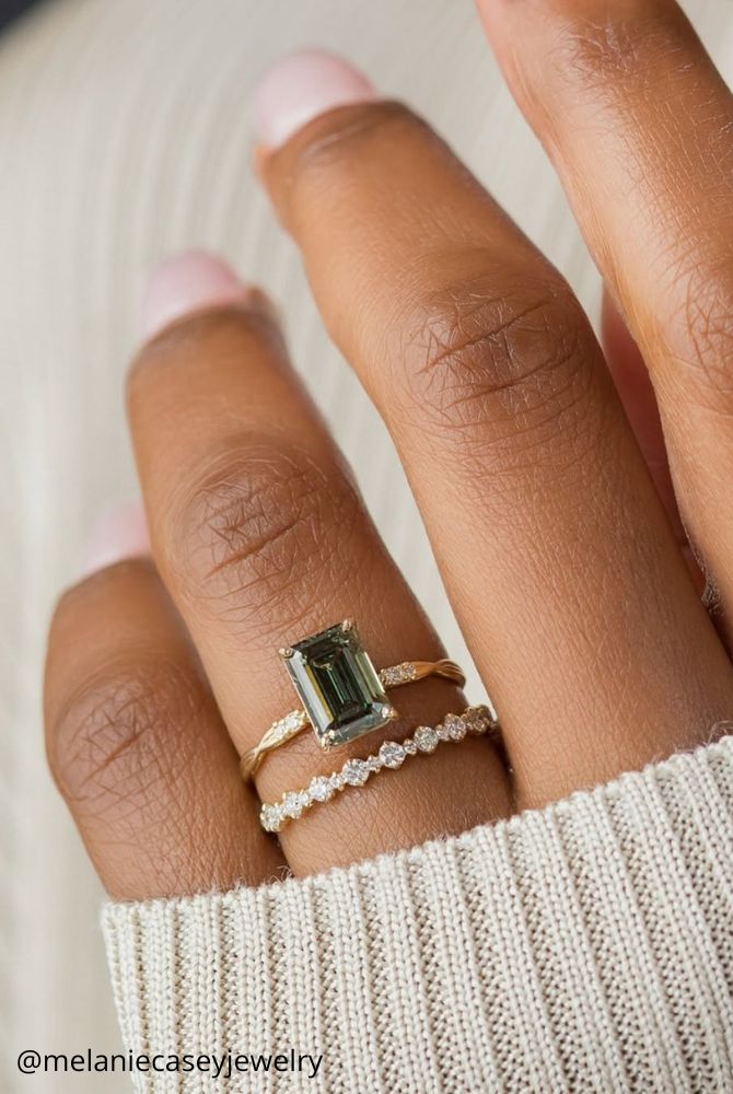 solitaire engagement rings yellow emerald stone square unusual design cushion melaniecaseyjewelry