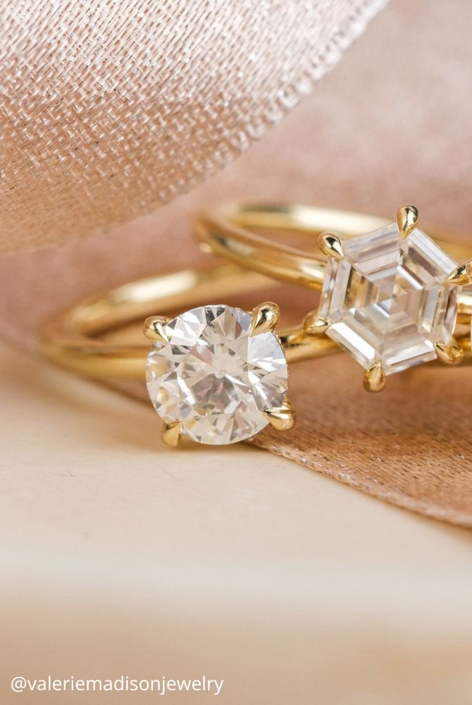 solitaire engagement rings yellow gold one stone shining three rings delicate valeriemadisonjewelry