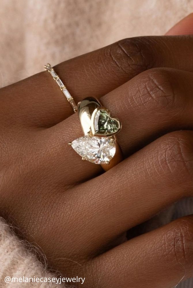 solitaire engagement rings yellow gold ring on hand stones heart shape melaniecaseyjewelry