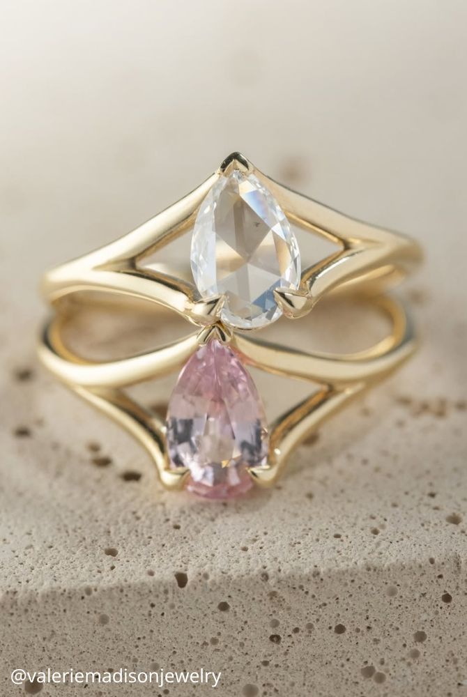 solitaire engagement rings yellow gold two rings unusual gentle with colored stone valeriemadisonjewelry