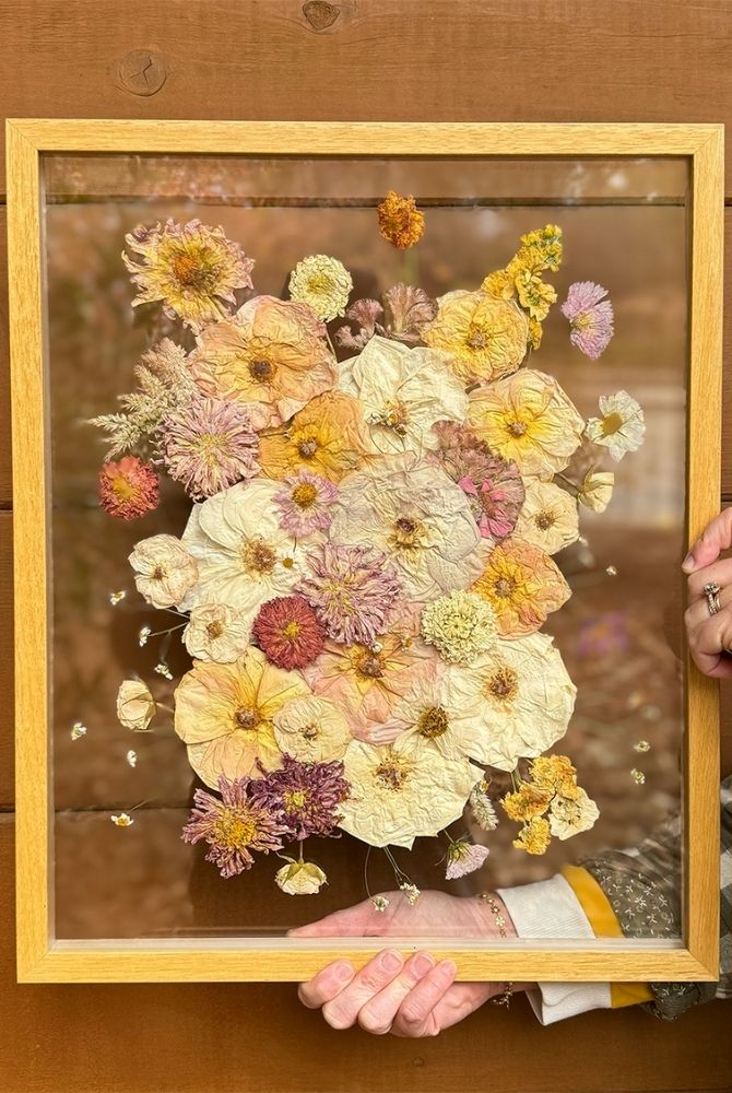 pressed flowers wooden frame